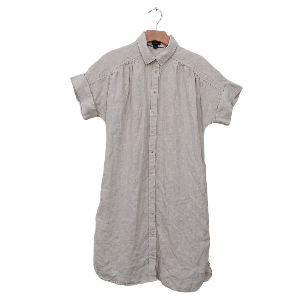 J.Crew Baird McNutt Irish Linen Shirt Dress XS Beige Button Cuffed Sleeve